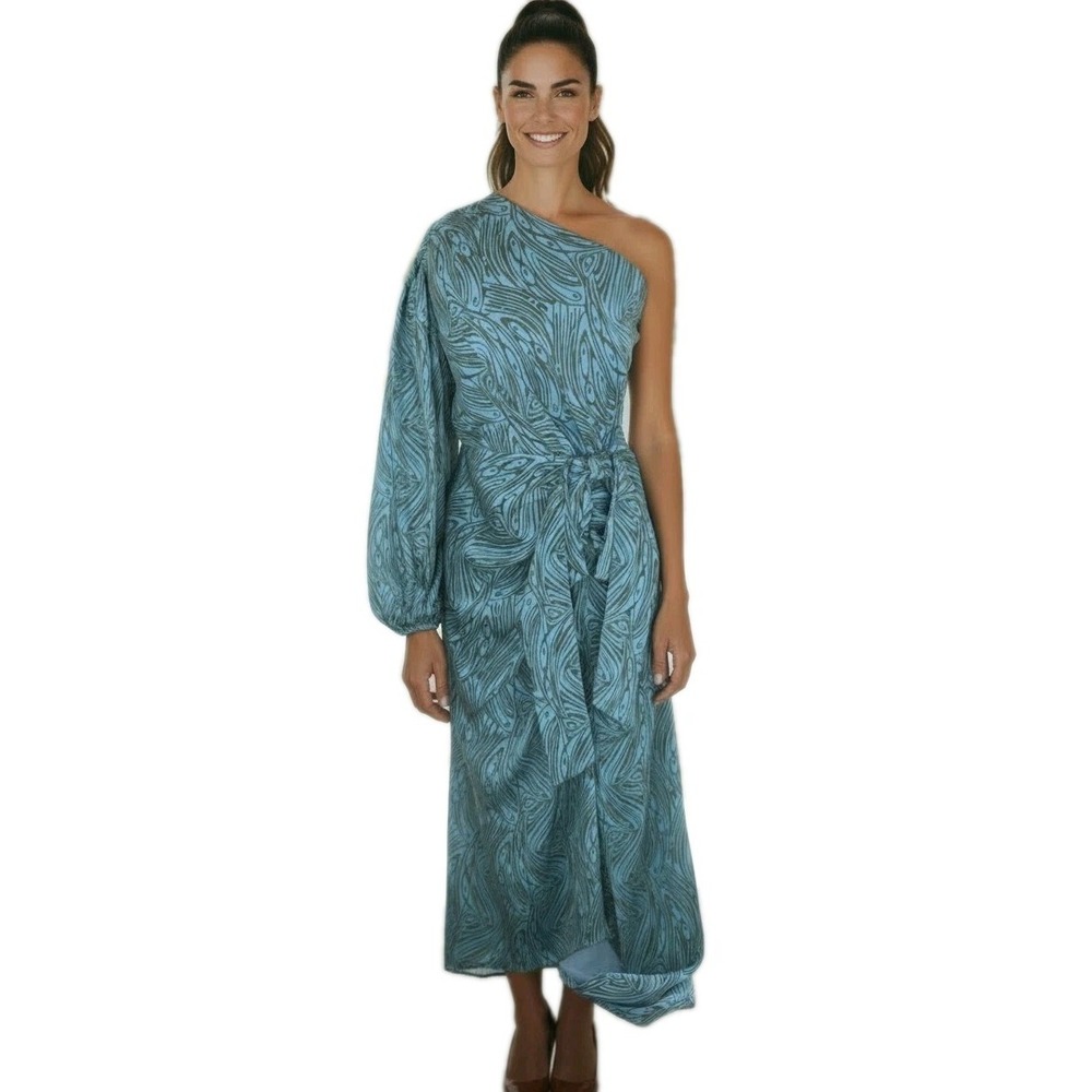 Cinq a Sept Marice 100% Silk 1 Shoulder Maxi Slit Gown Wedding Guest Glamour 6